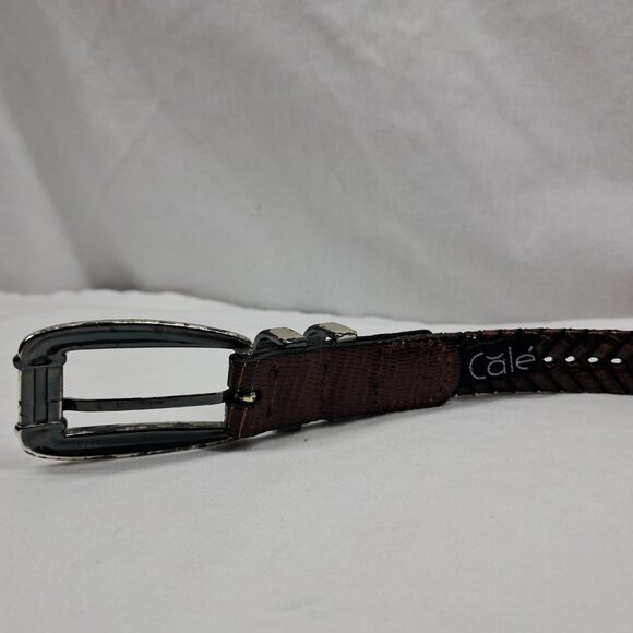 Cale Braided Leather Brown Belt with Silver Tone Hardware Made in Spain - Picture 4 of 6
